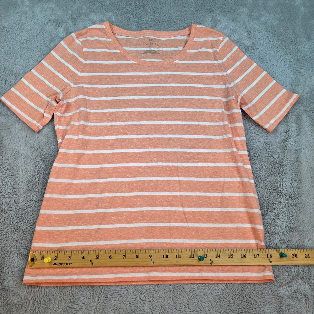 Talbots Striped T-Shirt Womens MP Short Sleeve Crew Neck Slub Knit Peach White
